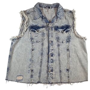 Free People Acid Wash Distressed Denim Vest Women’s M